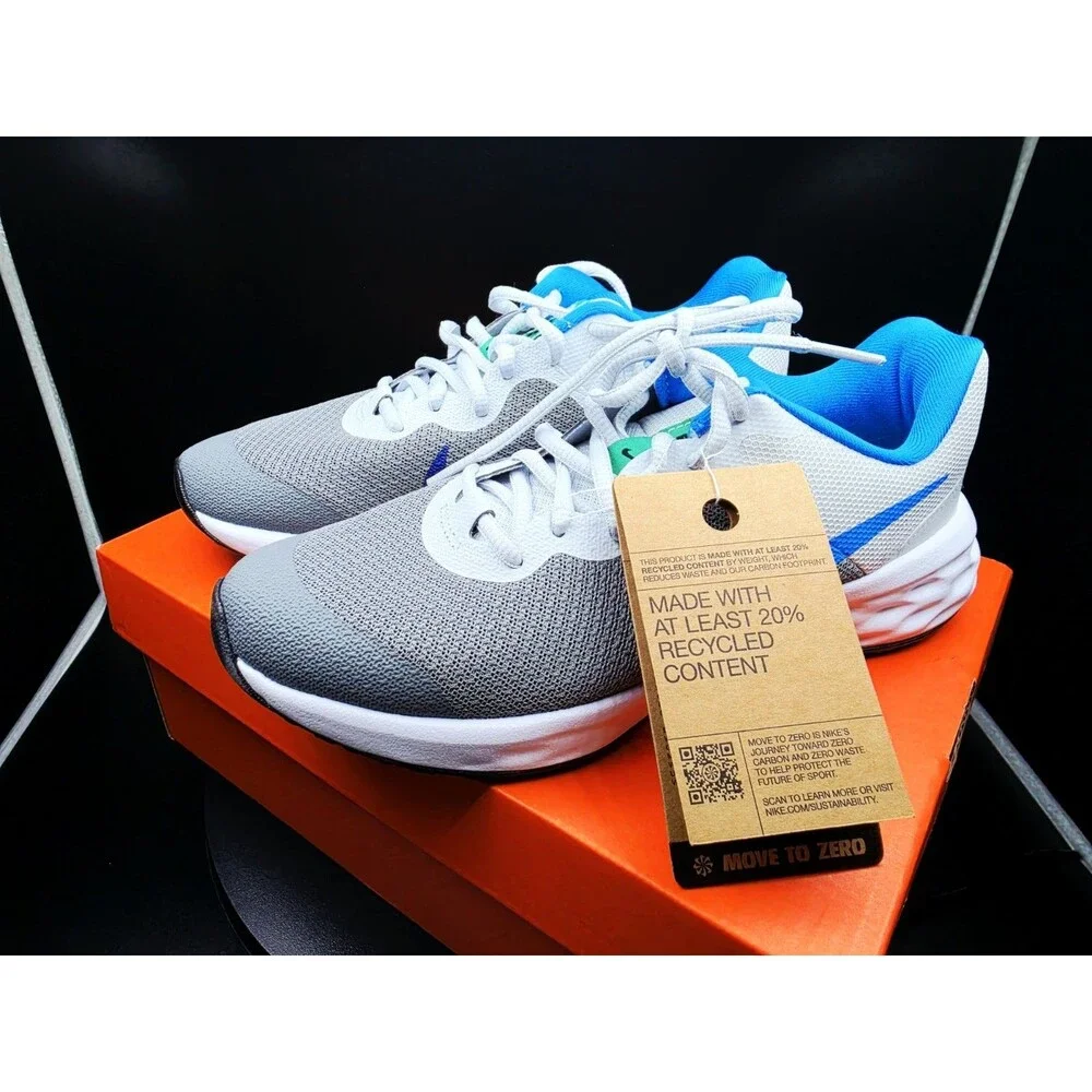 Nike Revolution 6 NN (GS) Unisex Kids Low Top Lace-Up Gray/Blue 6.5 W/5Y